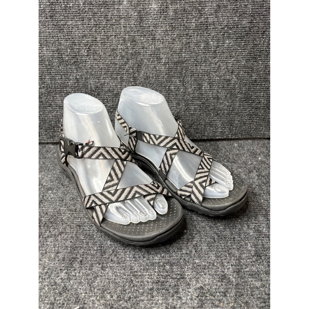 Skechers Outdoor Lifestyle Black White Chevron Strappy Hiking Sandals Womens 9